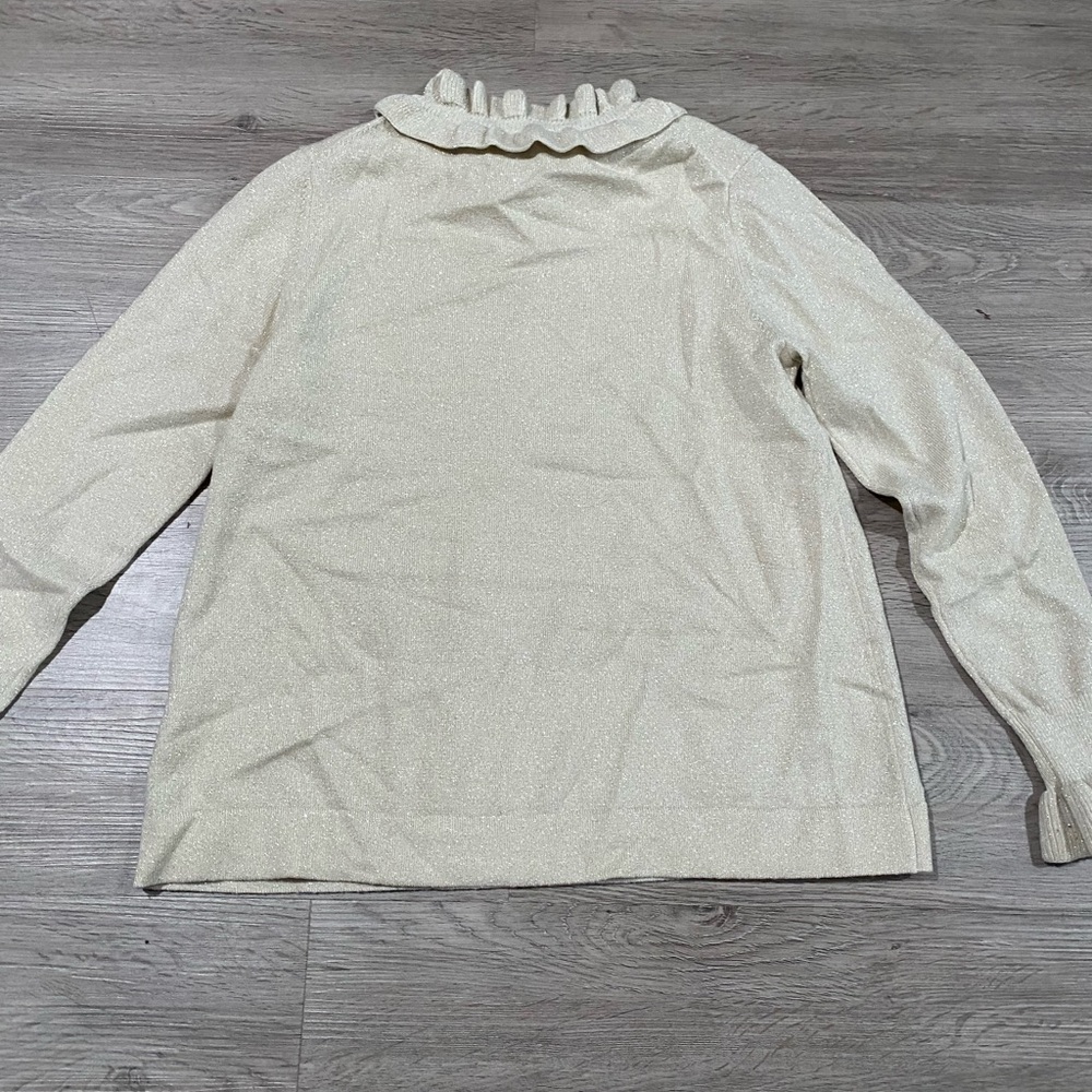 TUCKERNUCK Ivory Shimmer Edie Ruffle Sweater Cashmere Wool XS - Picture 10 of 10